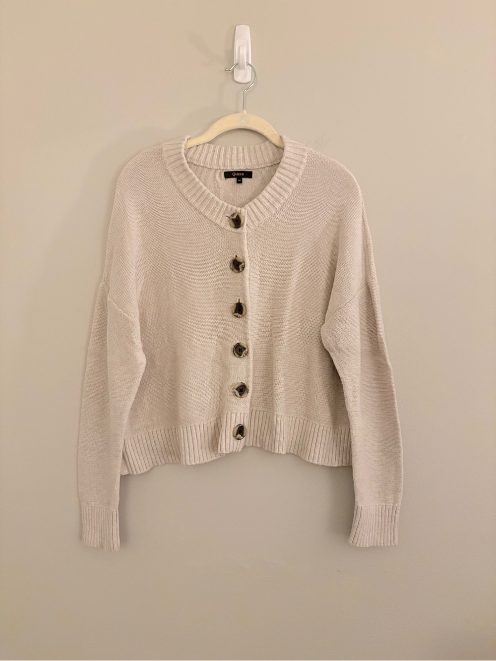 Quince Cream Button-Up Knit Cardigan